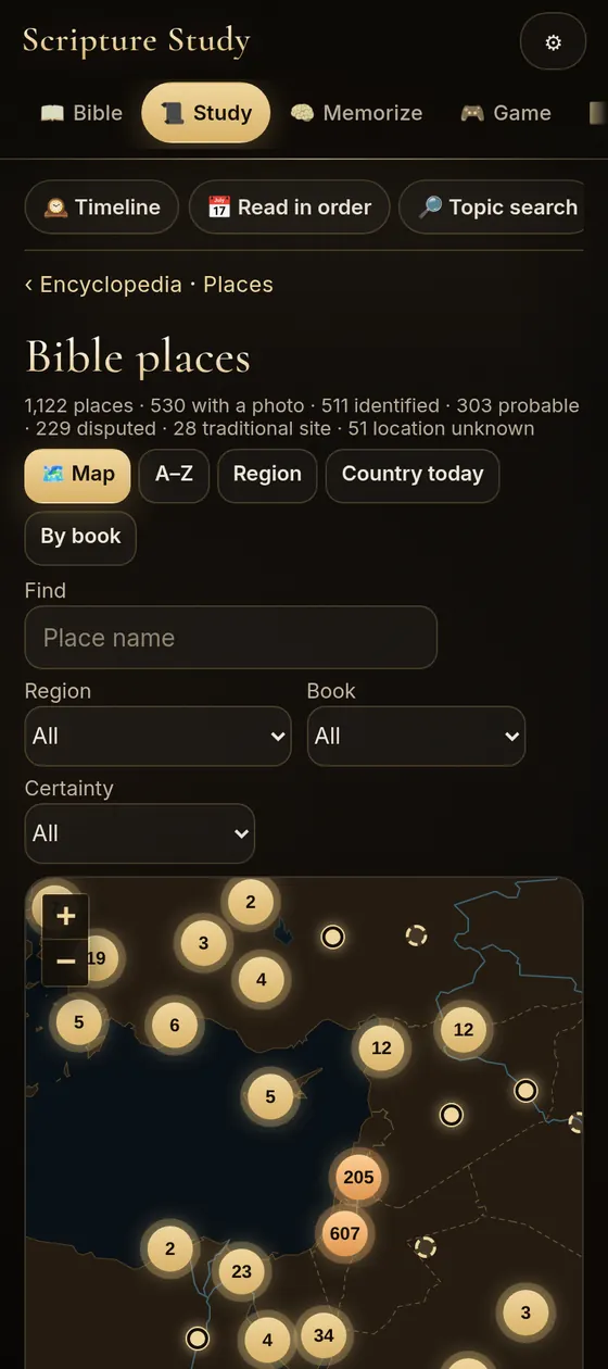 App screenshot: the places map