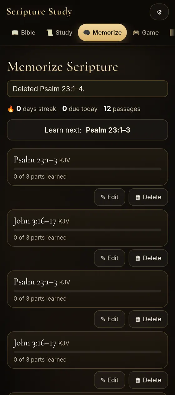 App screenshot: memorize